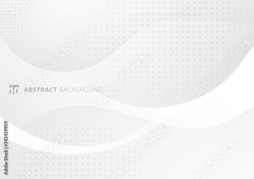 Abstract modern white and gray gradient curved shape with halftone dotted background design