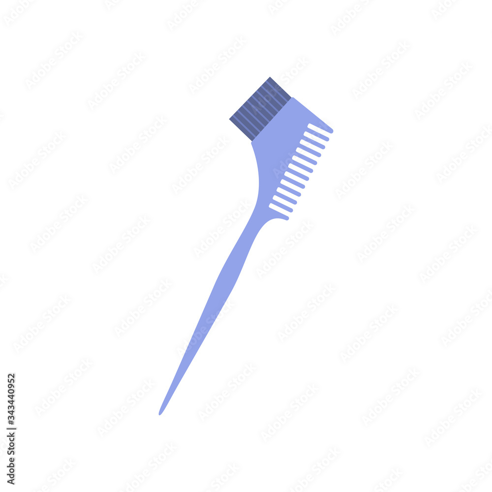 Professional hair dye comb and hair brush isolated on white background. Simple equipment for a hairdresser. Cartoon element for hair coloring. Tool for stylish hairstyle icon. Flat vector illustration