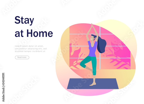 Stay at home concept of coronavirus prevention, awareness social media campaign. People and family on quarantine staying together at home. Protection and revention of 2019-nCoV. Banner, landing