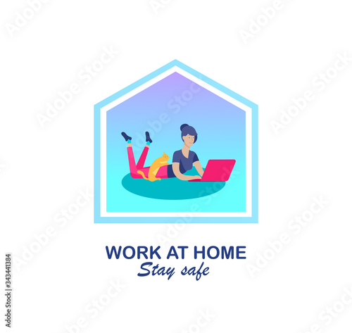 Stay at home and work concept of coronavirus prevention, awareness social media campaign. People on quarantine staying together at home office. Protection and revention