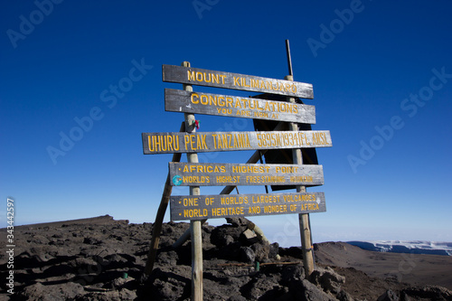 Congratulation-Sign at the top of Mount Kilimanjaro, the Uhuru Peak