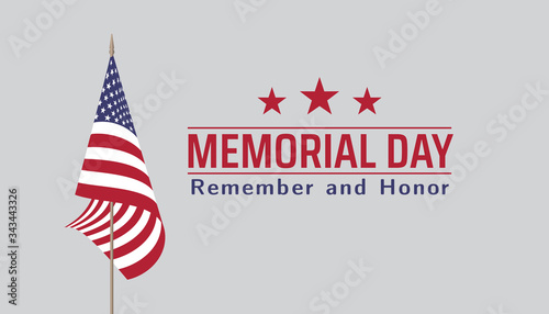 Memorial Day in USA with lettering remember and honor. Holiday of memory and honor of soldiers, military personnel who died while serving in the United States Armed forces. Vector banner