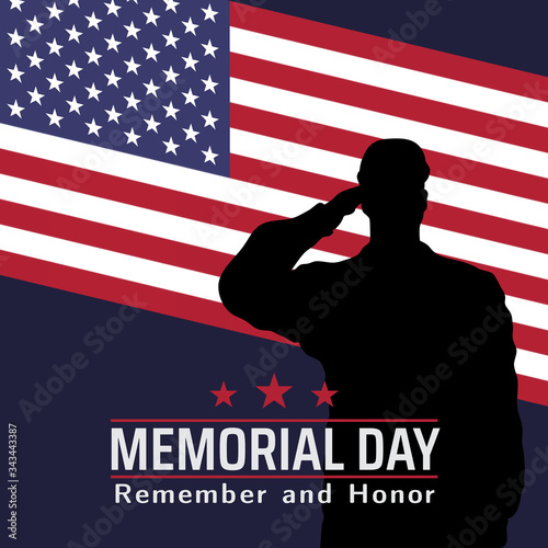Memorial Day in USA with lettering remember and honor. Holiday of memory and honor of soldiers, military personnel who died while serving in the United States Armed forces. Vector banner