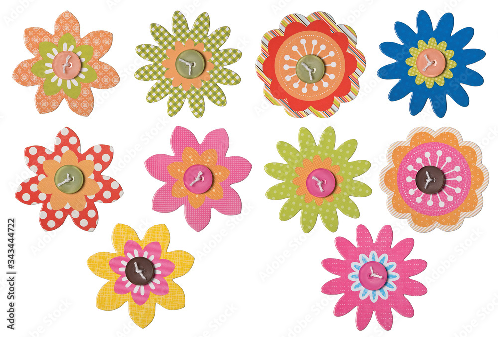 10 Craft flowers isolated on white. Clipping paths included.