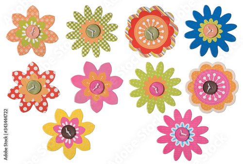 10 Craft flowers isolated on white. Clipping paths included.