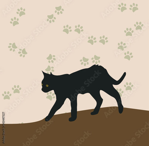 Silhouette of cat. Vector illustration. Cute pet. sitting cat, paw