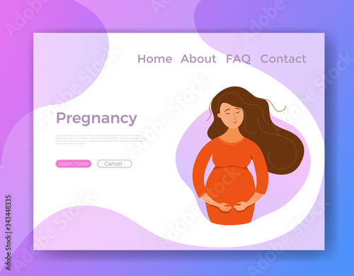 Pregnant happy young girl vector colorful cartoon illustration