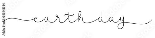 EARTH DAY black vector monoline calligraphy banner with swashes