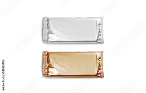 Blank silver and gold chocolate bar foil wrap mockup, isolated photo