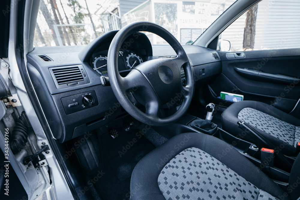 Interior view of car with grey salon Interior view of car with grey salon