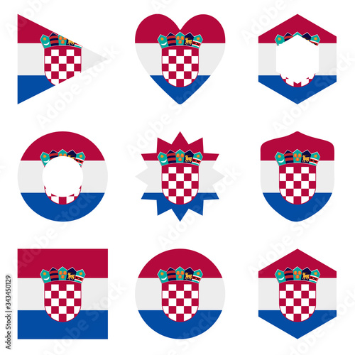 Set of nine form Croatia. Vector icons. National flag of the photo