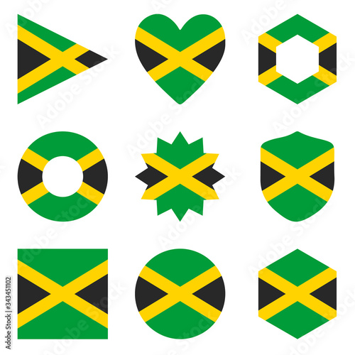 Set of nine form Jamaica. Vector icons. National flag of the