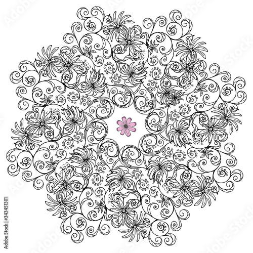 abstract monochrome pattern  fractal  mandala of flower fragments  .isolated image on a white background.  