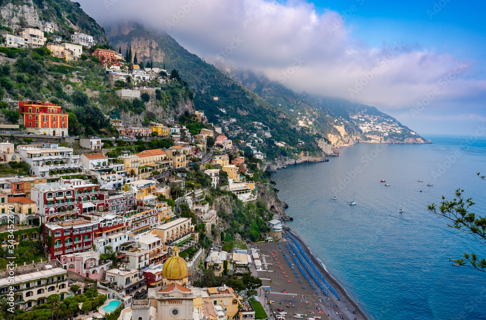 Panoramic landscape  of Positano town at Amalfi coast, Italy.