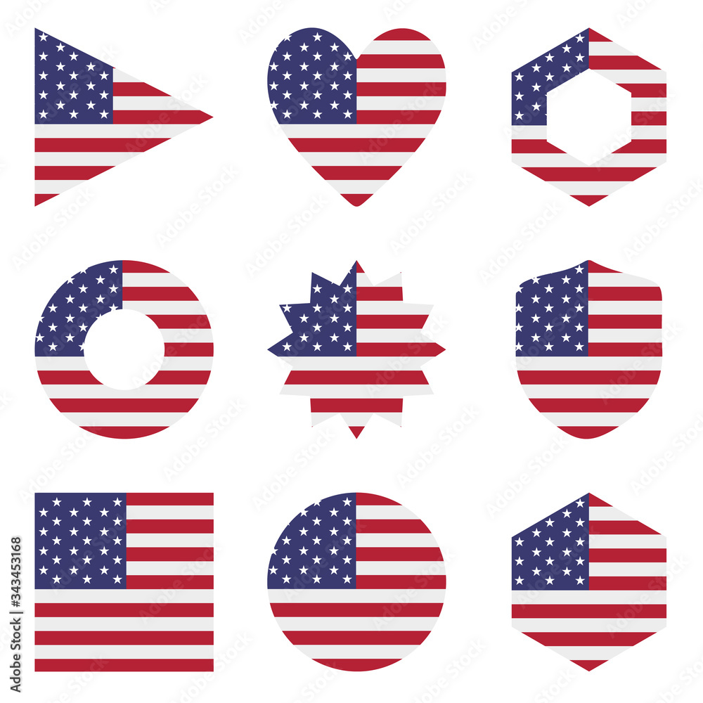 Set of nine form USA. Vector icons. National flag of the Set of nine form USA. Vector icons. National flag of the