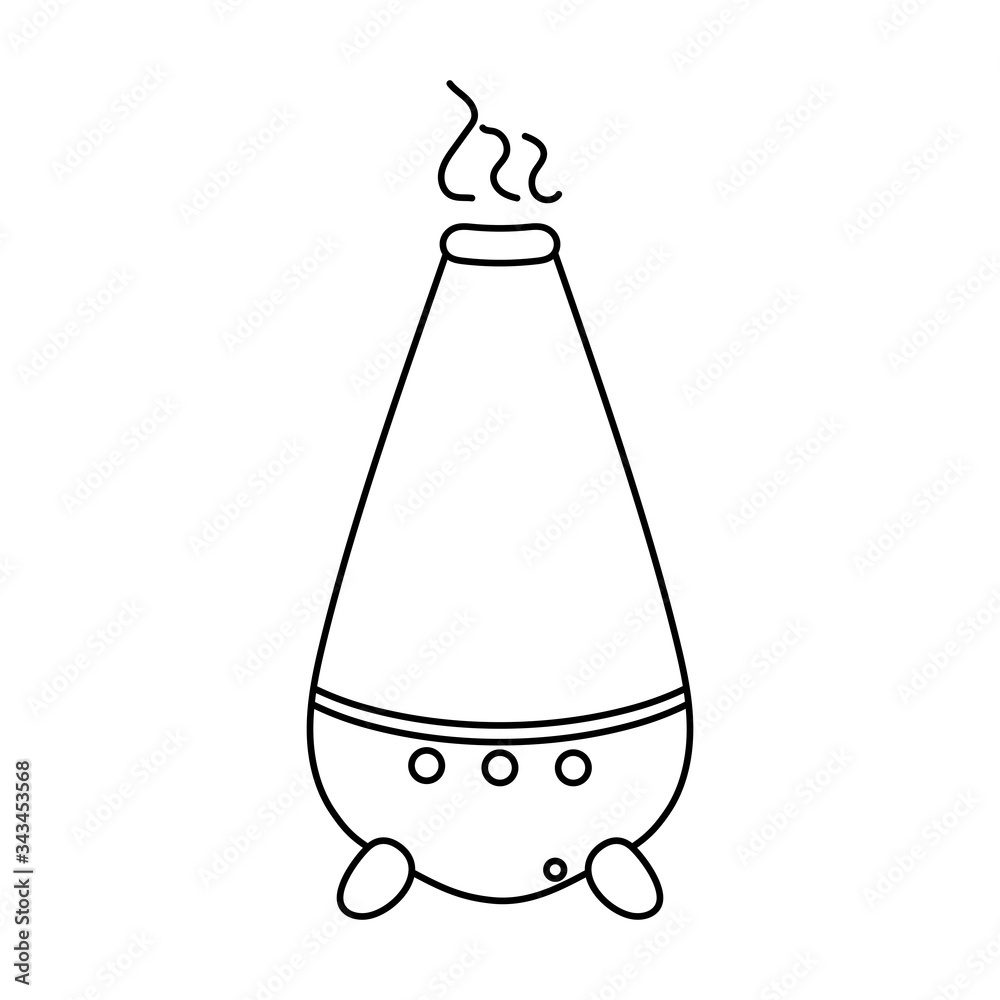 Air humidifier with steam jet outline icon. Electronic device for wetting indoor air. Illustration for fight against dry skin, good for breathing. Vector illustration isolated on white background. Air humidifier with steam jet outline icon. Electronic device for wetting indoor air. Illustration for fight against dry skin, good for breathing. Vector illustration isolated on white background.