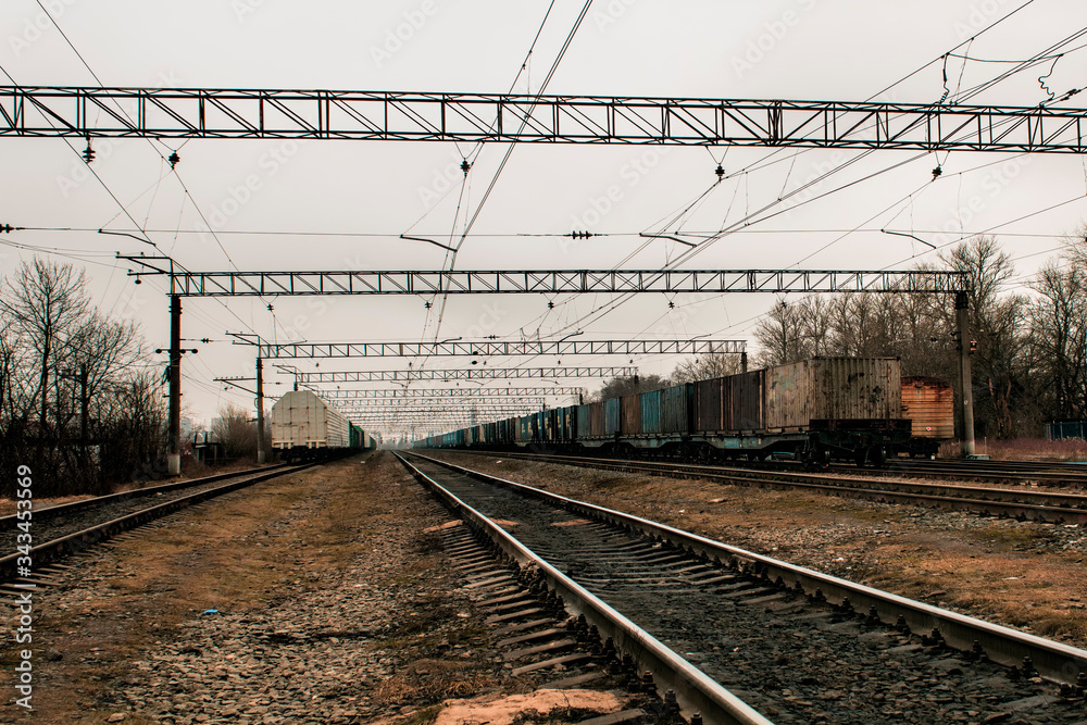 Railway. View of freight cars and containers.
