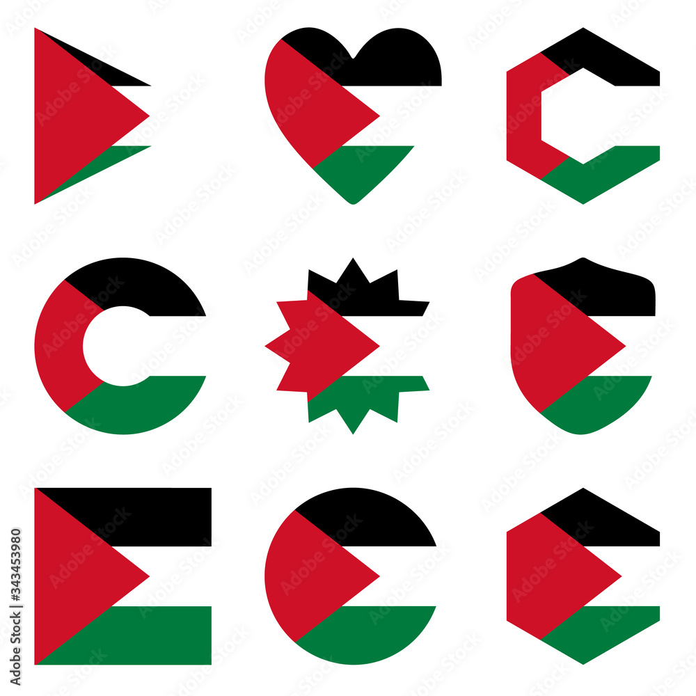Set of nine form Palestine. Vector icons. National flag of the Palestine Set of nine form Palestine. Vector icons. National flag of the Palestine