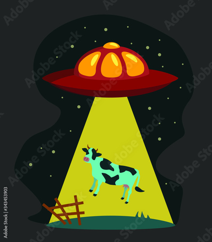 
UFO flat illustration cow abduction