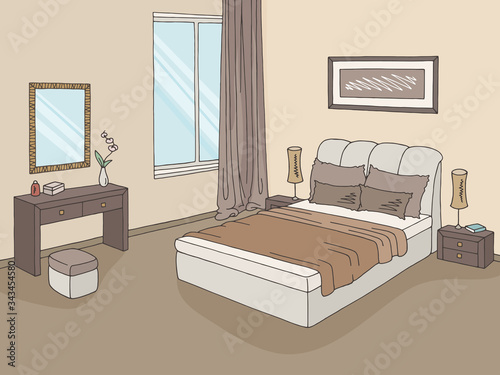 Bedroom graphic color home interior sketch illustration vector 