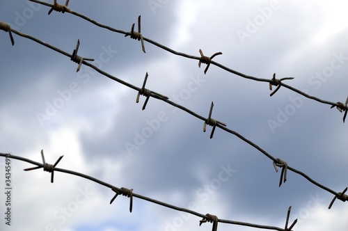 Barbed wire against the dark sky. entry ban