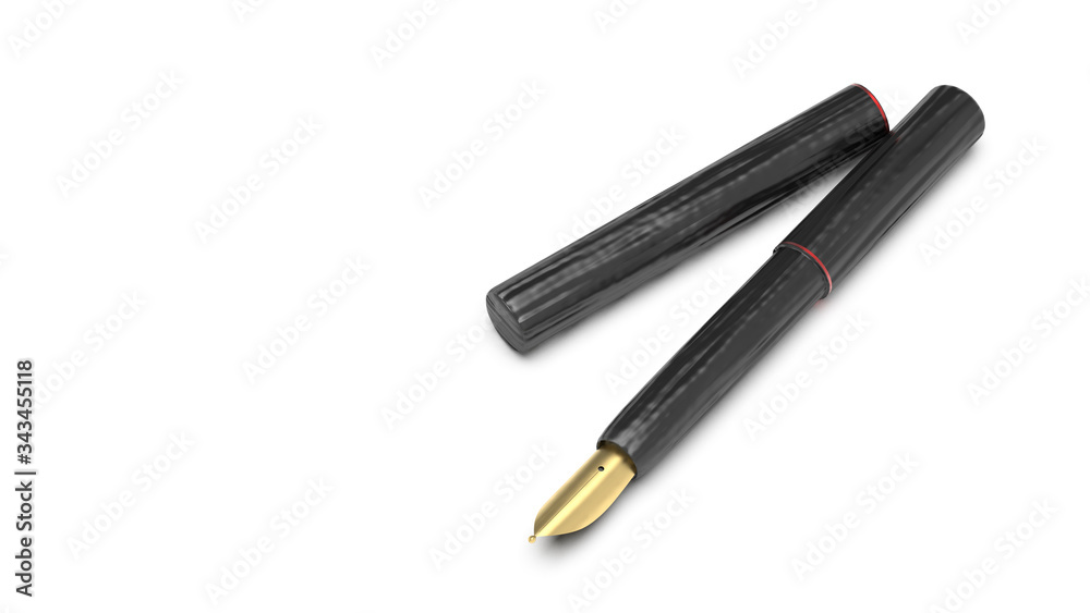 3d rendering of detailed closeup of a pen lying on a paper