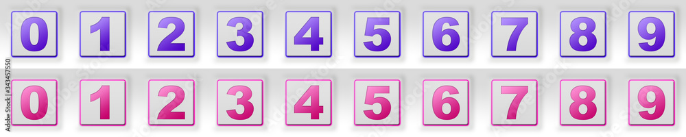 Square buttons digits set pink and purple Square buttons digits set pink and purple