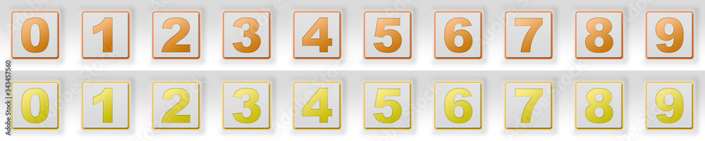 Square buttons digits set yellow and orange Square buttons digits set yellow and orange