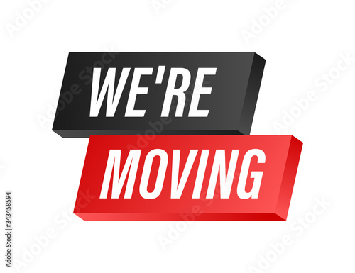 We're moving icon badge. Ready for use in web or print design. Vector stock illustration.