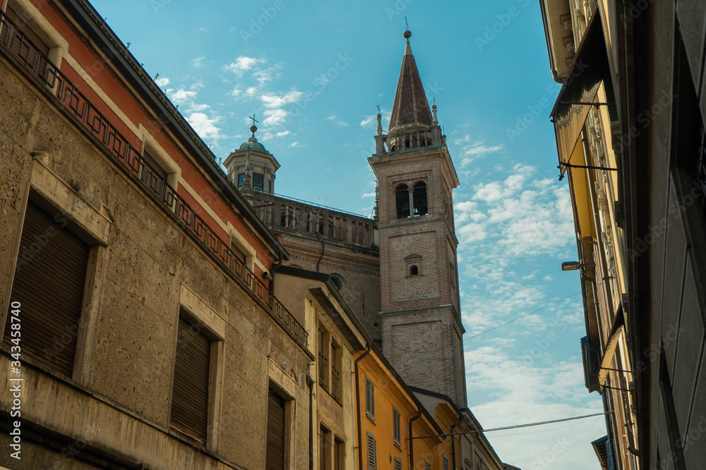 Fototapeta premium Bell tower in town center of Lodi, Lombardy, Italy