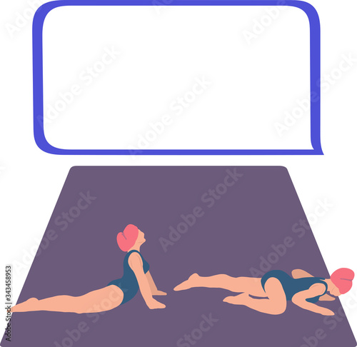 Vector illustration on a transparent background fitness exercises for pregnant women. Exercise lying on the floor arching in the back. The concept of physical education.