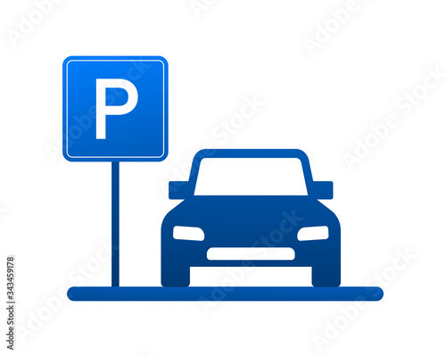 Template with blue parking. Logo, icon, label. Parking on white background. Web element. Vector stock illustration.