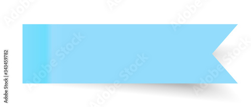 Blue realistic horizontal paper sticker with a peel off corner isolated on white. Blank templates of price tags. Empty mockup for a memo and notice. Transparent shadows. Vector