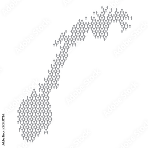Norway population infographic. Map made from stick figure people