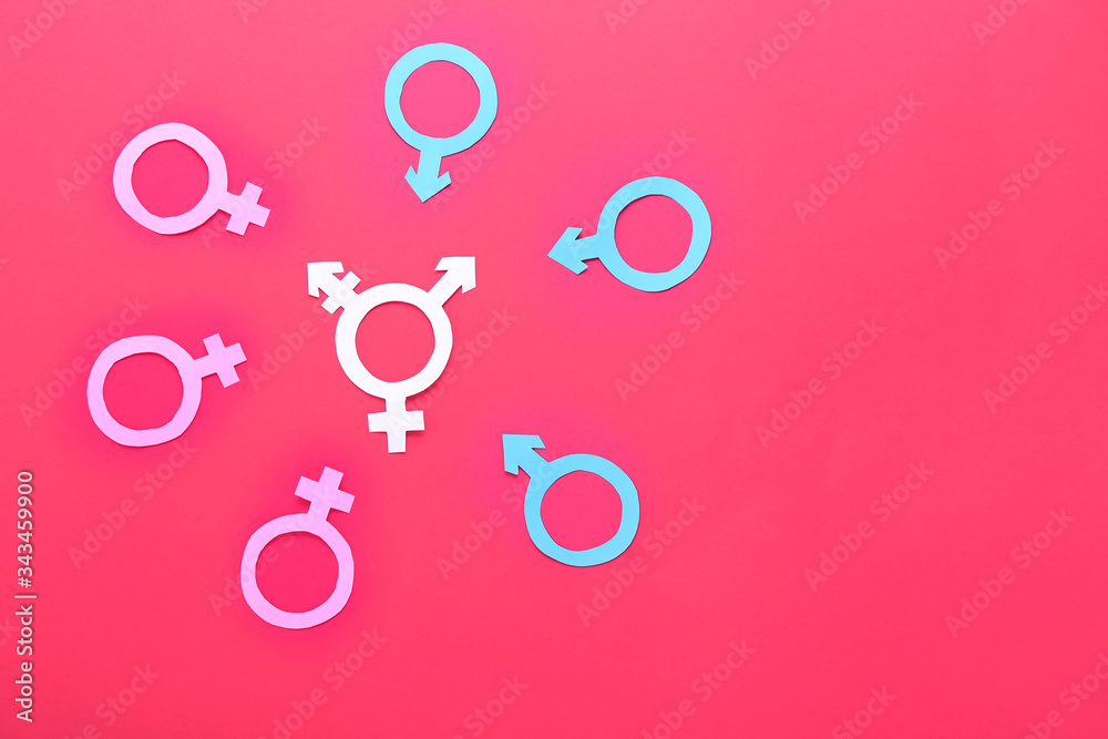Symbols of man, woman and transgender on color background Symbols of man, woman and transgender on color background