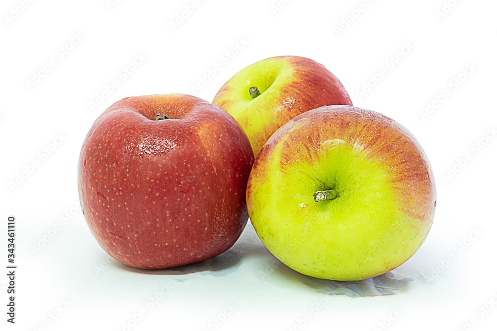 Three fresh Apple fruit isolate on white background. selective focus, soft focus. Three fresh Apple fruit isolate on white background. selective focus, soft focus.