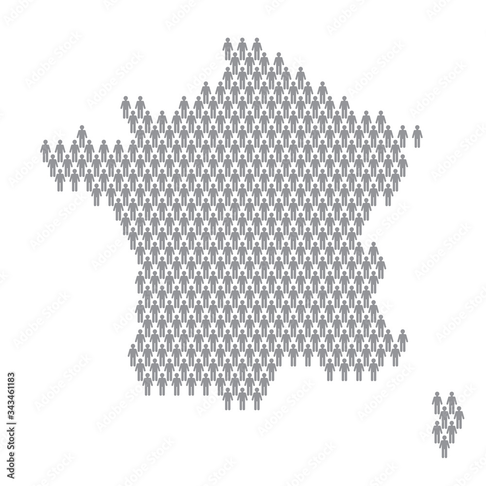 France population infographic. Map made from stick figure people