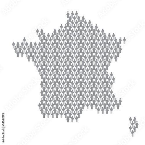 France population infographic. Map made from stick figure people