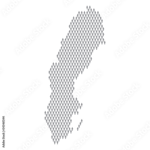Sweden population infographic. Map made from stick figure people