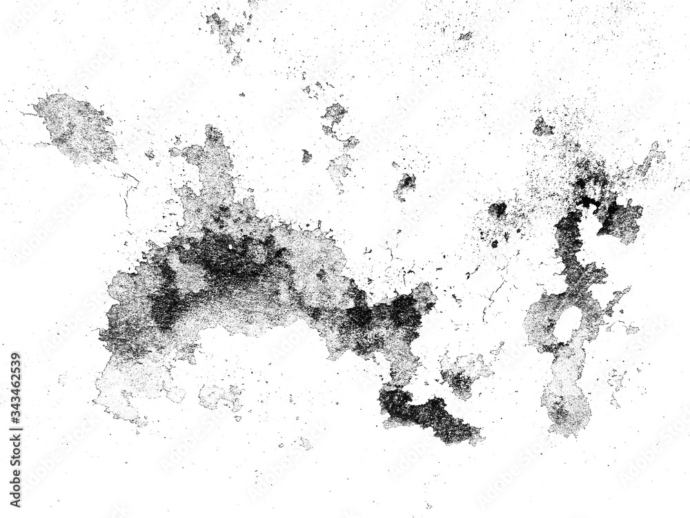 Abstract grunge background of dirty black stain texture look like world map isolated on white wall. Exterior damaged plaster & peeling cement effect with dark gray color for wallpaper or backdrop Abstract grunge background of dirty black stain texture look like world map isolated on white wall. Exterior damaged plaster & peeling cement effect with dark gray color for wallpaper or backdrop