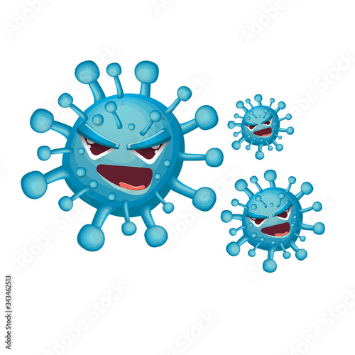 vector covid-19 virus novel coronavirus 2019-nCoV cartoon character isolated on white background. My name is coronavirus concept iilustration. Blue virus cell microbe icon.
