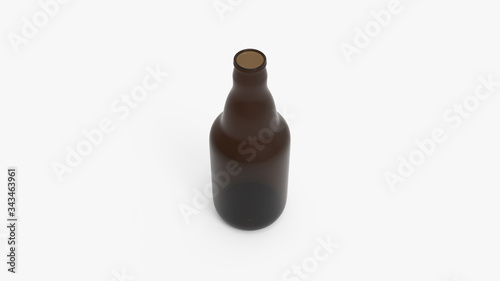 Brown soda bottle. Beer bottle. Isolated on white. Clipping path. 3D Rendering.