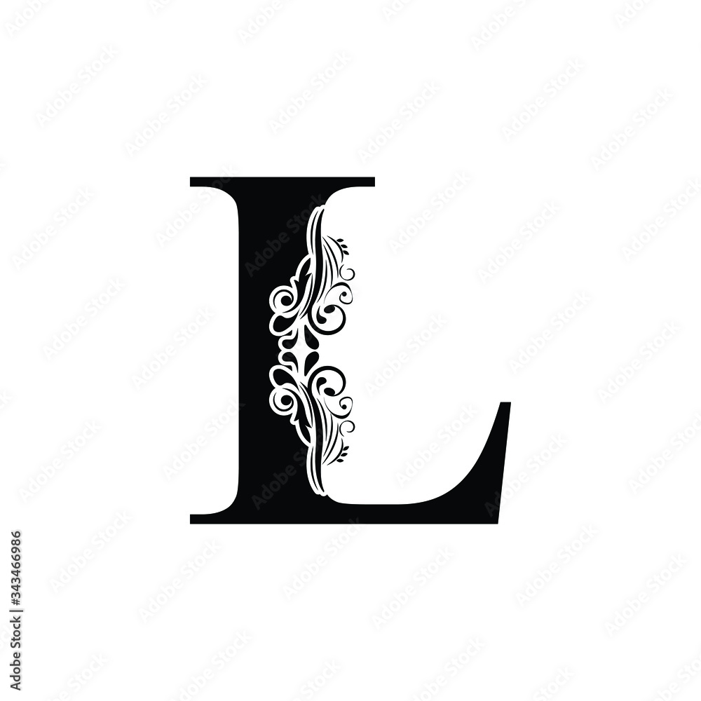 letter L. Black letters. flower beautiful capital alphabet letter L. Black letters. flower beautiful capital alphabet