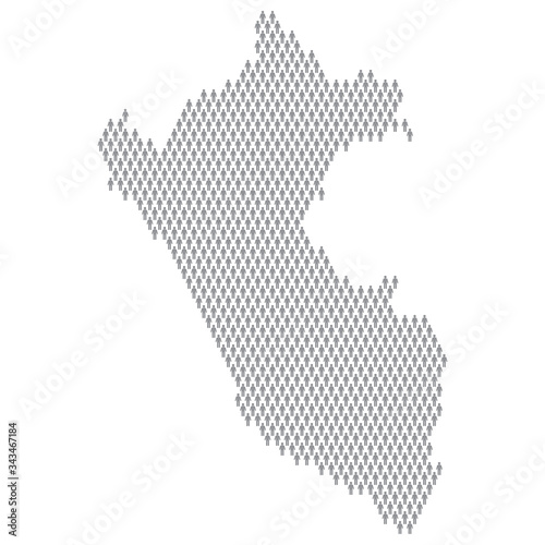 Peru population infographic. Map made from stick figure people