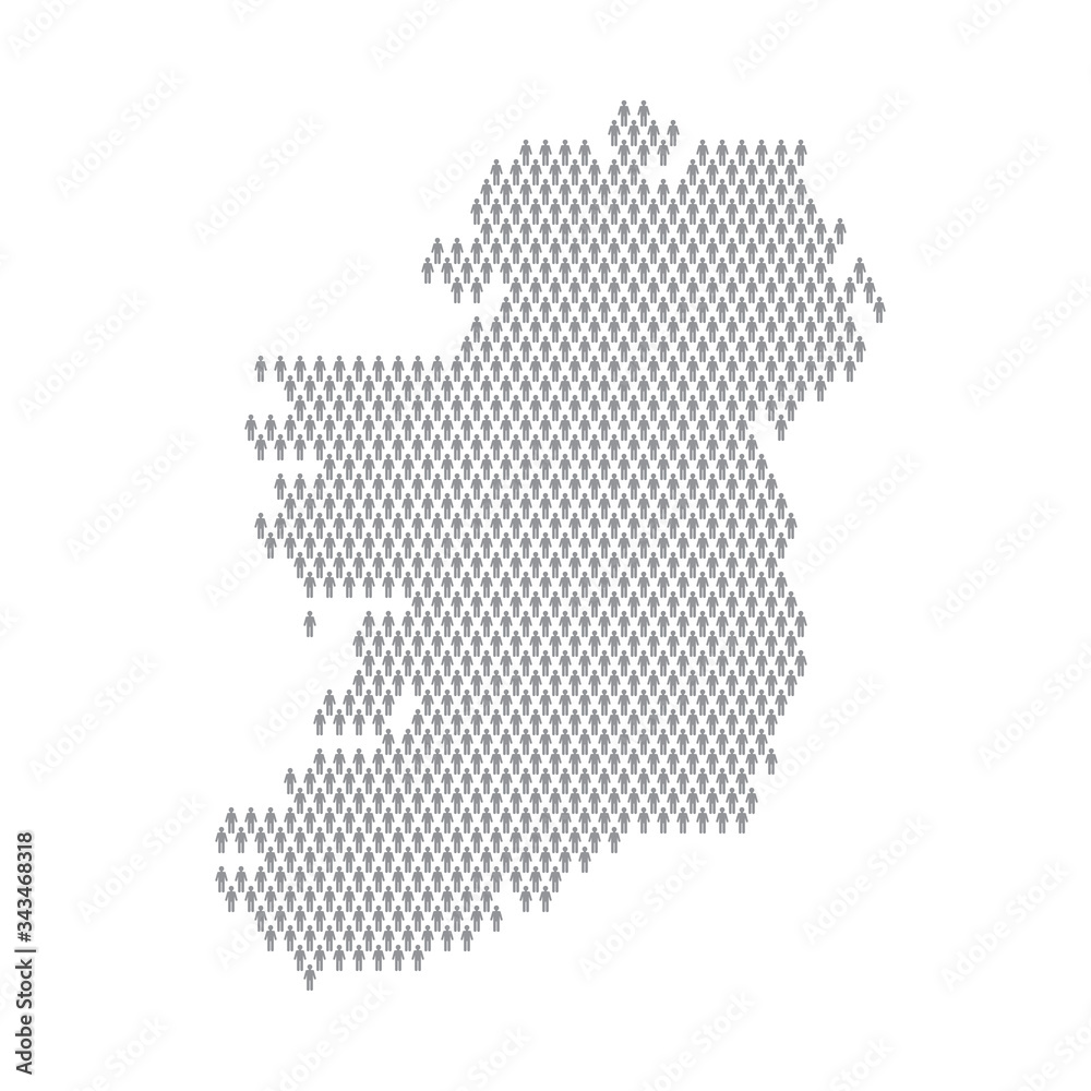 Ireland population infographic. Map made from stick figure people