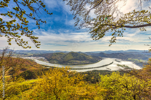 View of the Nosice dam on the Vah river from the Klapy hill near Povazska Bystrica town in northwestern Slovakia, Europe. photo