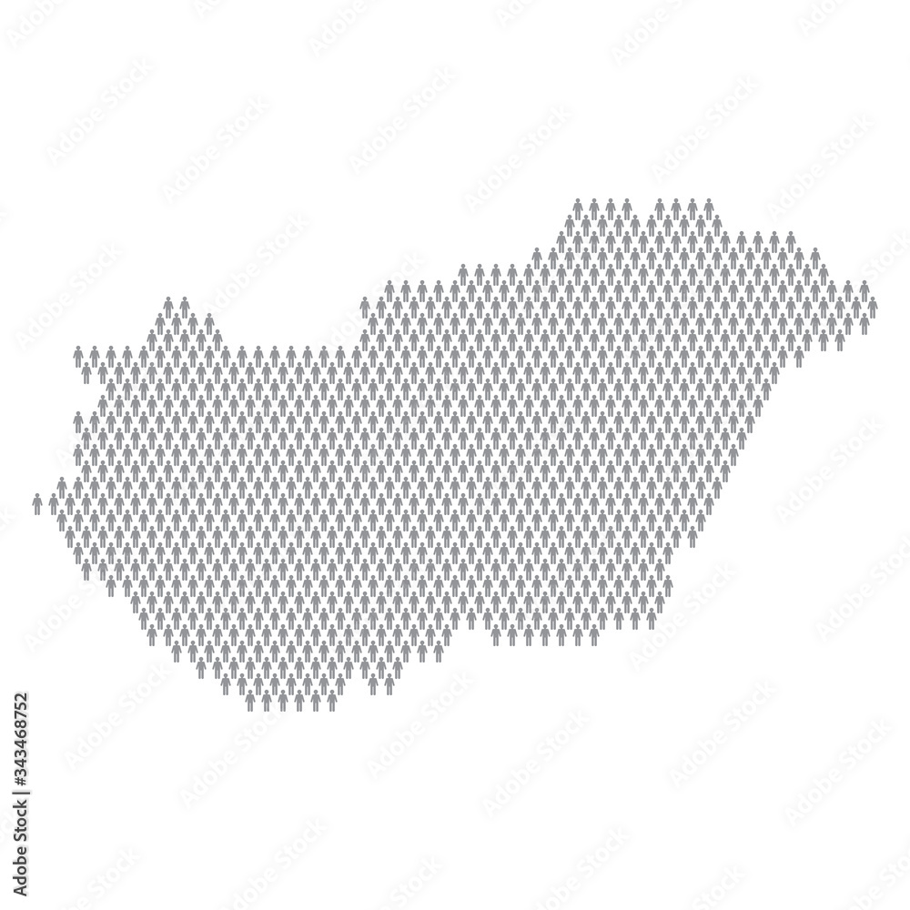 Hungary population infographic. Map made from stick figure people