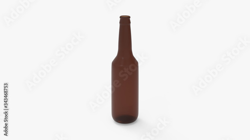 Brown soda bottle. Beer bottle. Isolated on white. Clipping path. 3D Rendering.