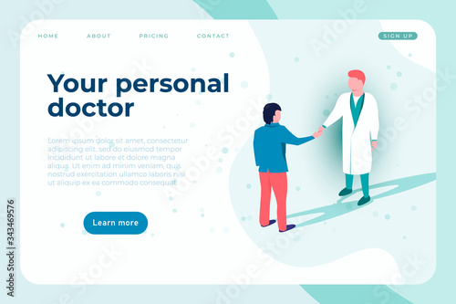 your personal doctor landing page template with illustration of doctor and pacient.