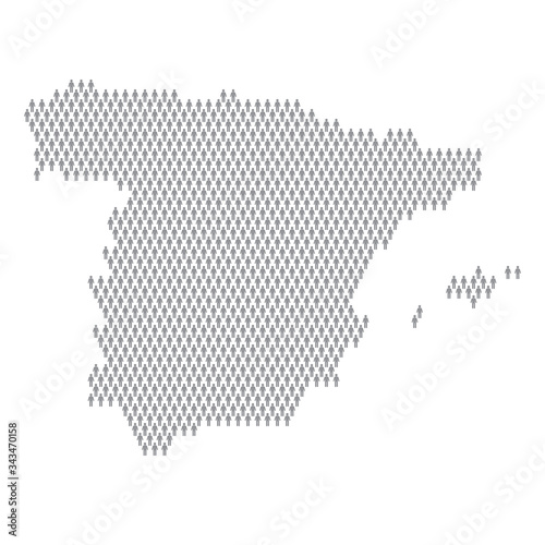 Spain population infographic. Map made from stick figure people
